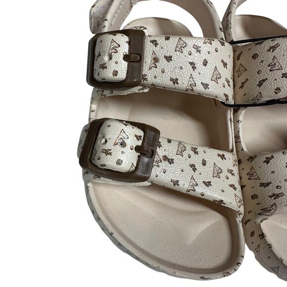 Toddler Double Buckle Sandals Adjustable Cactus Print Tan Brown Back Strap 5-6 - Picture 8 of 9
